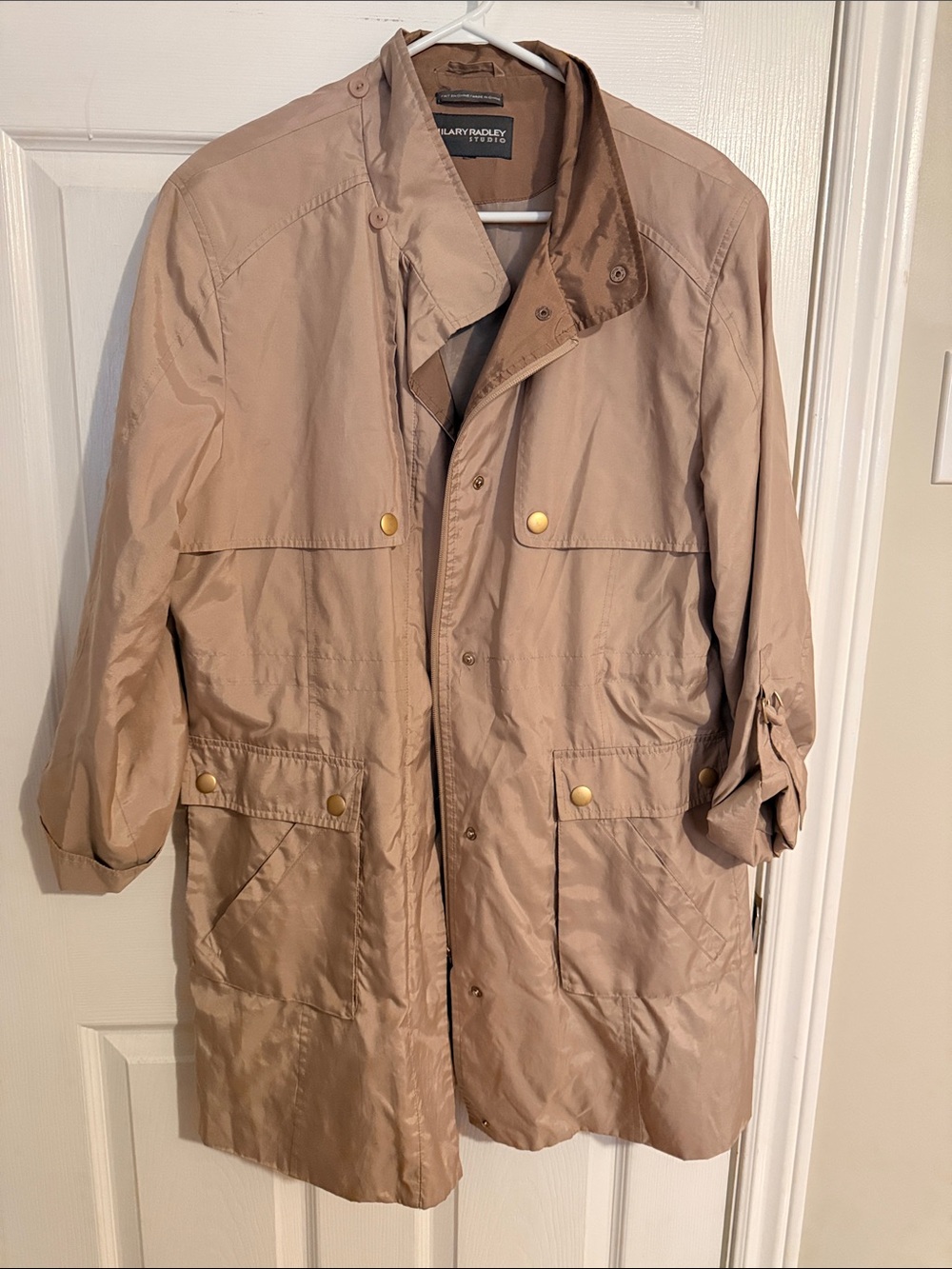 Hilary Radley Champagne Tan Bomber Jacket with Gold-Tone Snaps - Picture 7 of 7